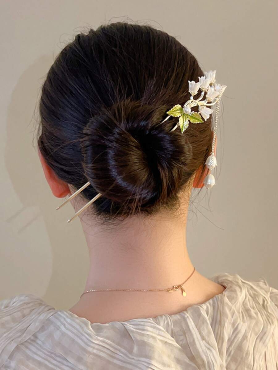 1支百合花发簪,簡潔現代,適用於中式传统发型,搭配流蘇 - 彩色 - 查看 1