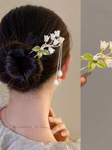 1支百合花发簪,簡潔現代,適用於中式传统发型,搭配流蘇 - 彩色 - 查看 2