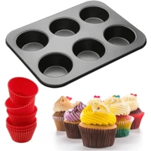 Forma para 6 Cupcakes Em Aço Carbono com antiaderente 26 x 18 x 3 Cm - Preto - Visão 1