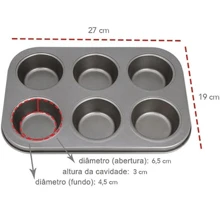 Forma para 6 Cupcakes Em Aço Carbono com antiaderente 26 x 18 x 3 Cm - Preto - Visão 4