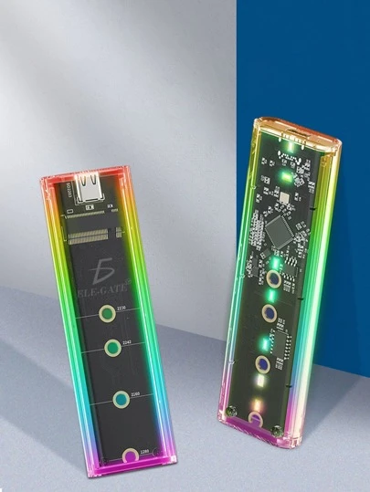 Case Carcasa CON.42.NVME.LUZ Para Disco Duro Transparente con Luz RGB M2 NVME Estilo y Elegancia para tu PC Gaming ELE-GATE