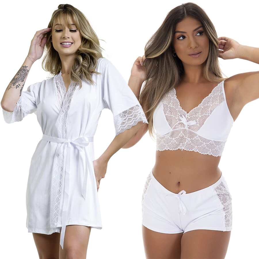 Plus Size Robes & Robe Sets White Set - 白色 - 查看 1