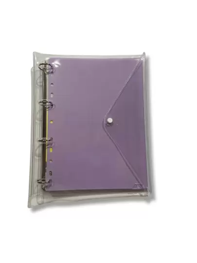 Fichario Caderno Argolado A4 Pastel com Capa Cristal e Botão Plastico Acompanha Bloco e Divisorias