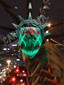 Máscara Purga Estatua Libertad Luz Led Verde Halloween Terror - Verde - Ver 4