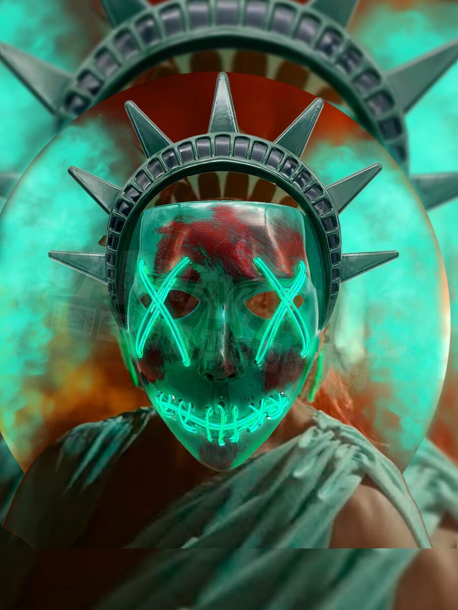 Máscara Purga Estatua Libertad Luz Led Verde Halloween Terror - Verde - Ver 1