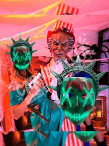 Máscara Purga Estatua Libertad Luz Led Verde Halloween Terror - Verde - Ver 3