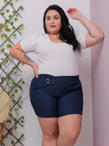 Plus Size Shorts - Navy Blue - View 1