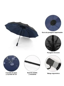 Paraguas Impermeable Anti Viento Plegable Y Portátil Con Apertura Automática - Negro - Ver 2