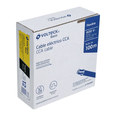 Roll Of 100 Meters Of THW CCA 12 AWG Black Cable, Basic CCA-12N 40213
