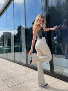 Women Jeans - 米色 - 查看 2