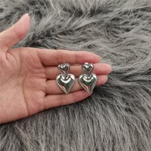 VKHK Elegant Stainless Steel Double Heart Shaped Drop Earrings For Women Valentines,Mom,Mother,Mother's Day,Gift - Silver - View 3