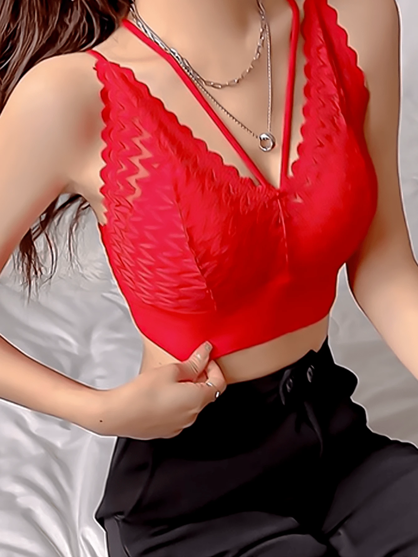 Women's Lace Crop Bralette - Red - View 1