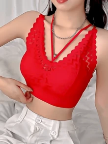 Women's Lace Crop Bralette - Red - View 4