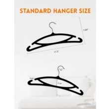 HOUSE DAY 缺口天鵝絨衣架 60入組，高級衣架，重型防滑毛氈衣架，適用於連身裙、裙子，黑色 - 黑色 - 查看 2