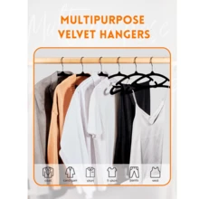 HOUSE DAY 缺口天鵝絨衣架 60入組，高級衣架，重型防滑毛氈衣架，適用於連身裙、裙子，黑色 - 黑色 - 查看 4