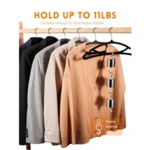 HOUSE DAY 缺口天鵝絨衣架 60入組，高級衣架，重型防滑毛氈衣架，適用於連身裙、裙子，黑色 - 黑色 - 查看 5