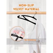 HOUSE DAY 缺口天鵝絨衣架 60入組，高級衣架，重型防滑毛氈衣架，適用於連身裙、裙子，黑色 - 黑色 - 查看 7