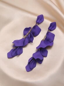 Andkiss 1 对长玫瑰花瓣形耳环情人节、妈妈、母亲、母亲节、礼物 - 紫色 - 查看 3