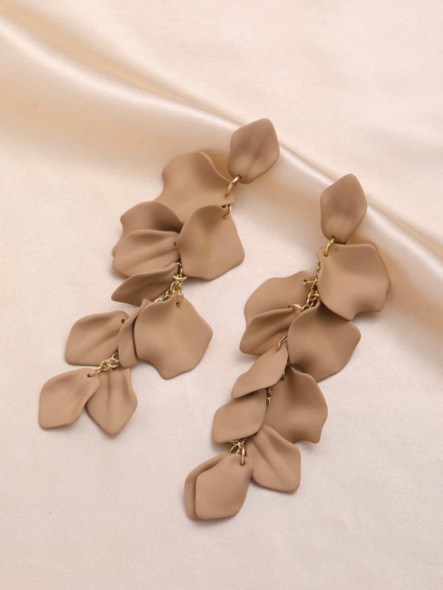 Andkiss 1pair Long Rose Petals Dangle Earrings