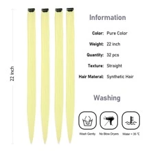 10 piezas/set Extensiones de cabello con clip de colores, mechones sintéticos vibrantes para festivales de música, fiestas de Halloween, mujeres - Beis - Ver 5