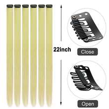 10 piezas/set Extensiones de cabello con clip de colores, mechones sintéticos vibrantes para festivales de música, fiestas de Halloween, mujeres - Beis - Ver 6
