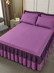 1pc Simple And Thickened Double-layer Bed Skirt With Lace For Single Or Double Bed, Solid Color - 198cm*203cm - Xem 1