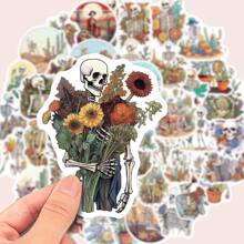 50入組植物盆栽、骷髏、塗鴉風格貼紙,可裝飾手機、筆記型電腦、行李箱、筆記本