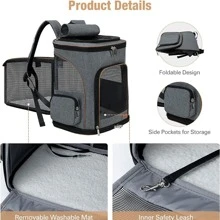 Large Cat Backpack Expandable Pet Carrier Backpack, Lekereise Dog Backpack Carrier for Small Dogs and Medium Cats, Grey - Grey-XL - View 6