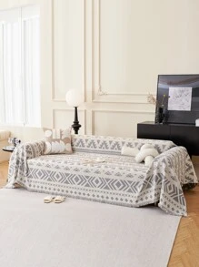 1入組雙面幾何圖案沙發套，全季節山茵絨沙發套墊，適用於家居客廳披肩套（不含枕套） - 灰色 - 查看 1