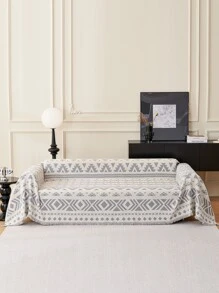 1入組雙面幾何圖案沙發套，全季節山茵絨沙發套墊，適用於家居客廳披肩套（不含枕套） - 灰色 - 查看 2