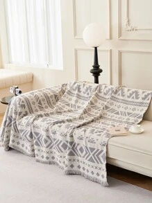 1入組雙面幾何圖案沙發套，全季節山茵絨沙發套墊，適用於家居客廳披肩套（不含枕套） - 灰色 - 查看 9