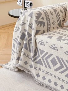 1入組雙面幾何圖案沙發套，全季節山茵絨沙發套墊，適用於家居客廳披肩套（不含枕套） - 灰色 - 查看 8