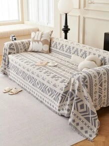 1入組雙面幾何圖案沙發套，全季節山茵絨沙發套墊，適用於家居客廳披肩套（不含枕套） - 灰色 - 查看 4