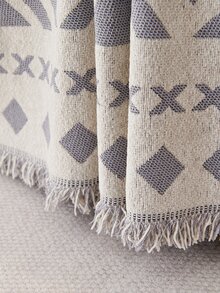 1入組雙面幾何圖案沙發套，全季節山茵絨沙發套墊，適用於家居客廳披肩套（不含枕套） - 灰色 - 查看 6