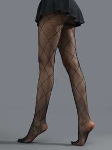1pc Women's Large Diamond Shape Fishnet Stockings Fishnet Tights With Y2k Style - Black - View 1