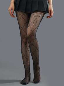 1pc Women's Large Diamond Shape Fishnet Stockings Fishnet Tights With Y2k Style - Black - View 2