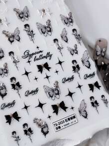 1片5d逼真浮雕美麗蝴蝶自黏美甲貼紙貼花,美甲造型必備 - 彩色 - 查看 1