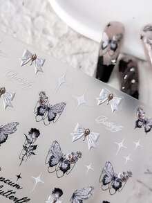 1片5d逼真浮雕美麗蝴蝶自黏美甲貼紙貼花,美甲造型必備 - 彩色 - 查看 5