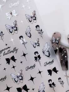 1片5d逼真浮雕美麗蝴蝶自黏美甲貼紙貼花,美甲造型必備 - 彩色 - 查看 3