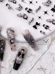 1片5d逼真浮雕美麗蝴蝶自黏美甲貼紙貼花,美甲造型必備 - 彩色 - 查看 2