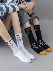 5雙隨機男裝酷街風格機器人圖案中筒襪 - 彩色 - 查看 3