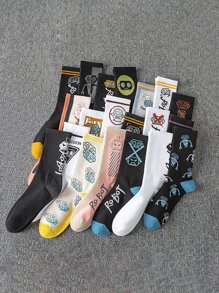 5雙隨機男裝酷街風格機器人圖案中筒襪 - 彩色 - 查看 1