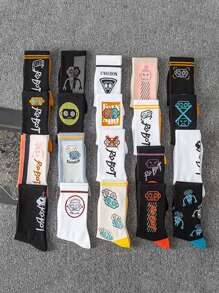 5雙隨機男裝酷街風格機器人圖案中筒襪 - 彩色 - 查看 2