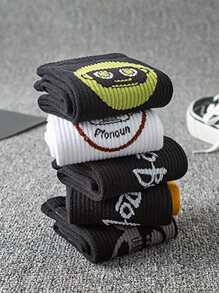 5雙隨機男裝酷街風格機器人圖案中筒襪 - 彩色 - 查看 4