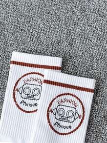 5雙隨機男裝酷街風格機器人圖案中筒襪 - 彩色 - 查看 5