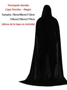 Disfraz Cosplay Capa Con Capucha De Bruja Vampiro Unicolor Vestido Abrigo De Halloween 170 CM - Negro - Ver 3