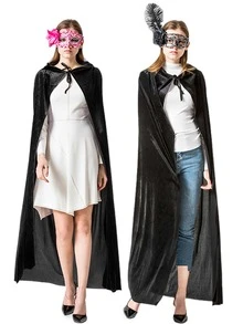 Disfraz Cosplay Capa Con Capucha De Bruja Vampiro Unicolor Vestido Abrigo De Halloween 170 CM - Negro - Ver 4