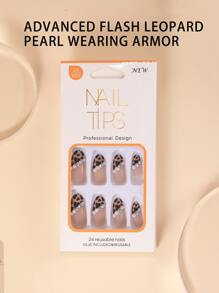 24pcs/Box High-End Flashing Leopard Print Faux Pearl False Nails Long Nails Press On Nails Nail Supplies - Multicolor - View 4