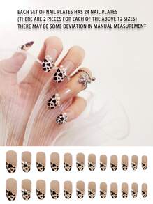 24pcs/Box High-End Flashing Leopard Print Faux Pearl False Nails Long Nails Press On Nails Nail Supplies - Multicolor - View 2