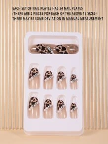 24pcs/Box High-End Flashing Leopard Print Faux Pearl False Nails Long Nails Press On Nails Nail Supplies - Multicolor - View 3